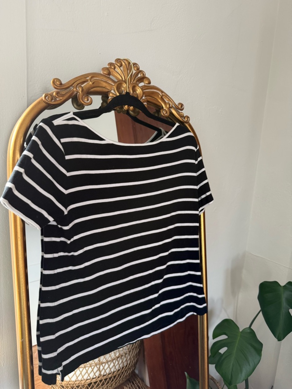 Ralph Lauren Black & White Striped Short Sleeve Women's Top